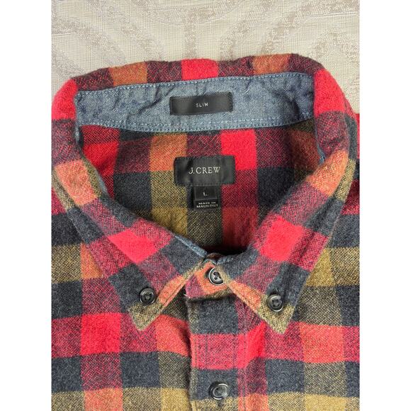 J. Crew Size L Men's Cotton Wool Blend Checked Shirt Slim Fit Elbow Patch - Picture 4 of 8